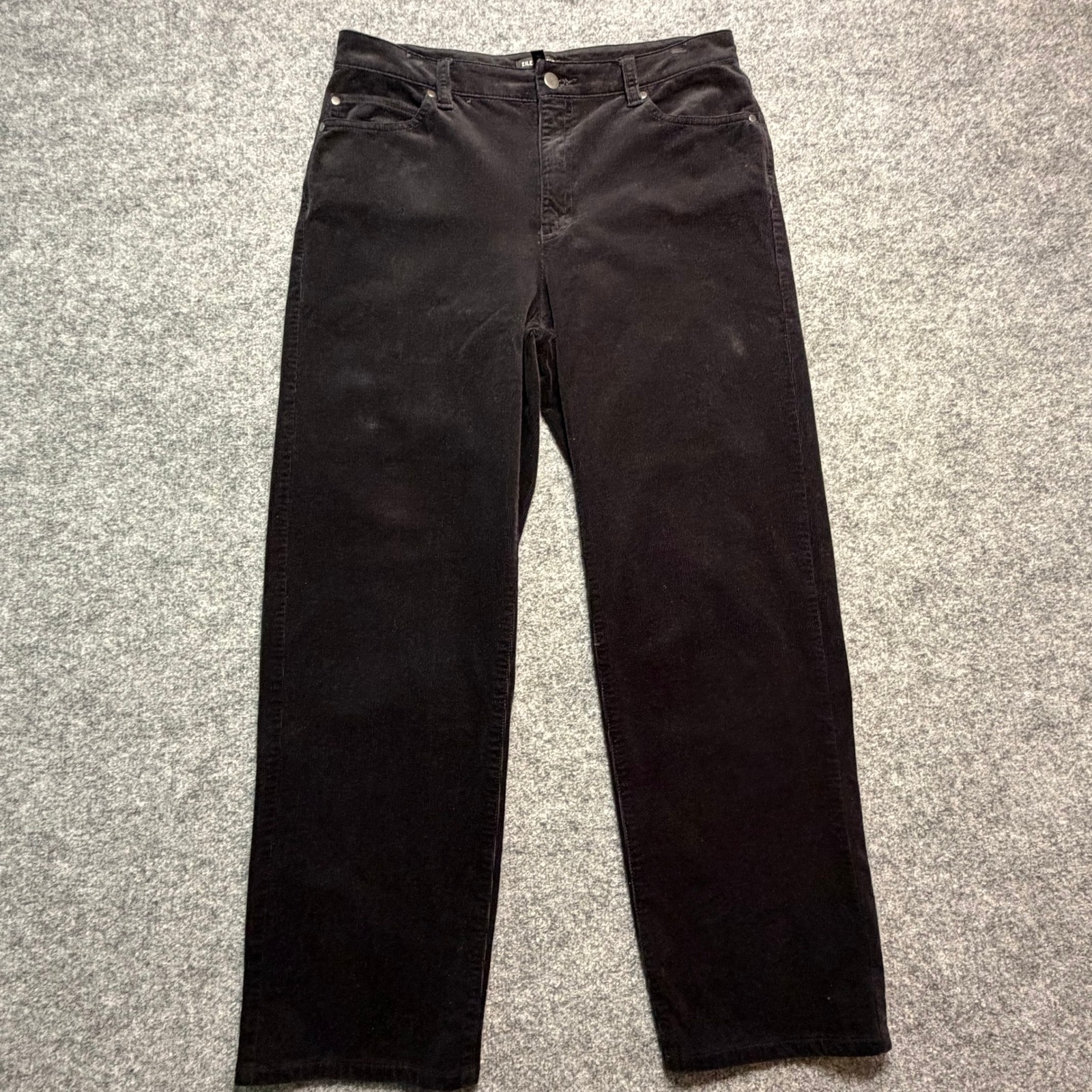 Eileen Fisher Corduroy Pants 10 Black Organic Cotton Straight Leg Stretch